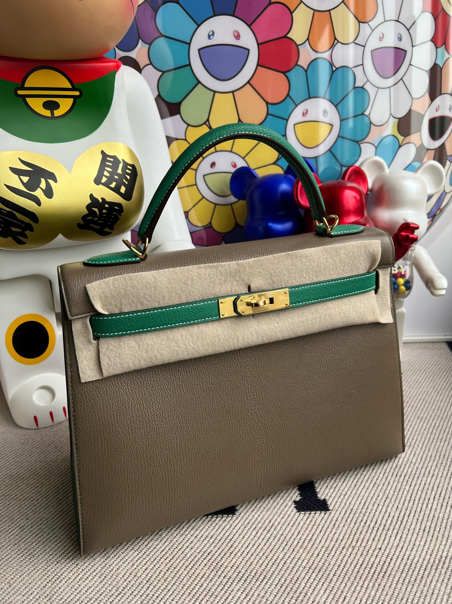 에르메스 켈리백32 에토프 벨벳그린 금장 염소가죽